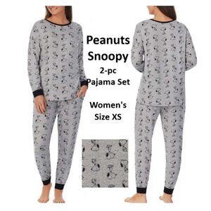 Peanuts Snoopy Pajama Set 2-pc Gray with Black Snoopy, Soft Cozy Women's Size XS